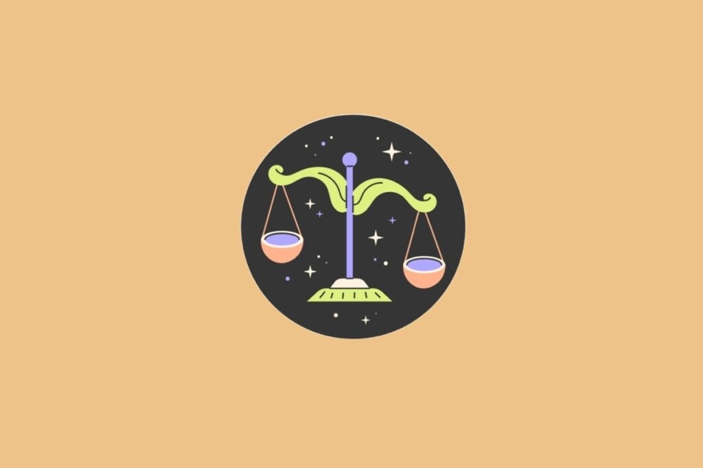 Horóscopo do dia: previsão para os 12 signos em 07/05/2025 61 Ilustração do signo de Libra, em fundo alaranjado, com uma balança verde com dois pratos suspensos em equilíbrio