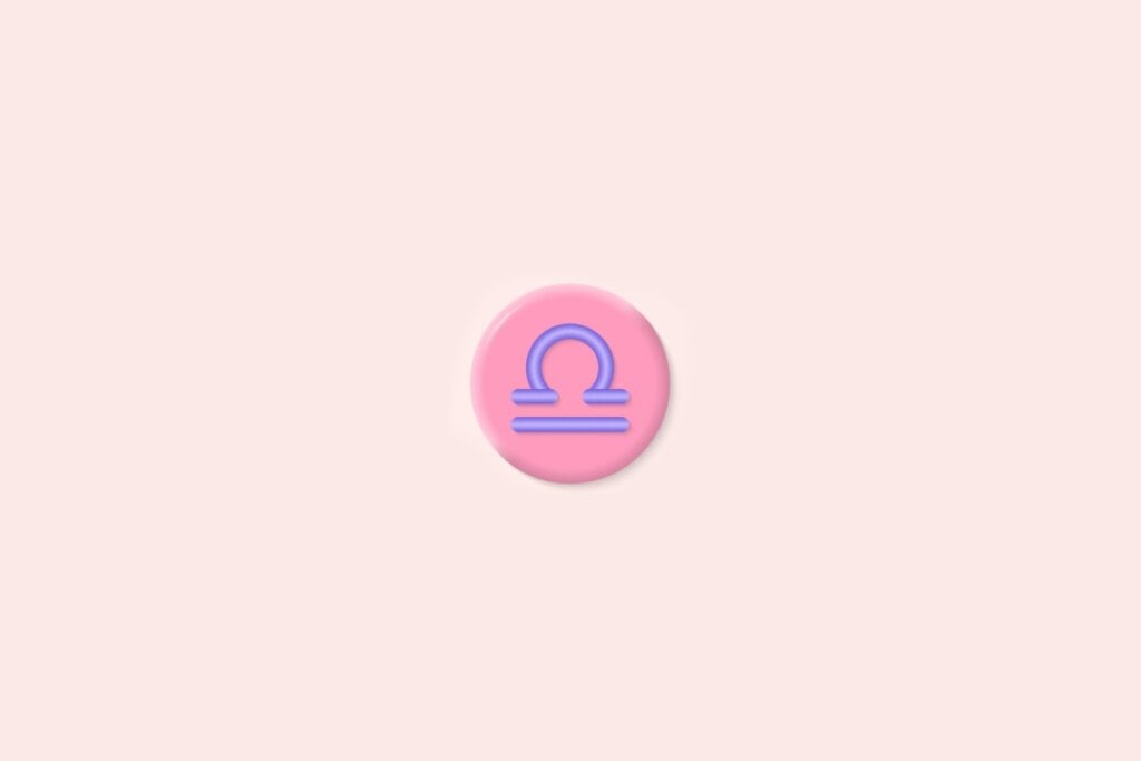 Veja a combinação amorosa de Gêmeos com os 12 signos 61 Ilustração do signo de Libra com duas linhas horizontais, sendo a superior arqueada, simbolizando a balança e o equilíbrio, sobre um fundo rosa