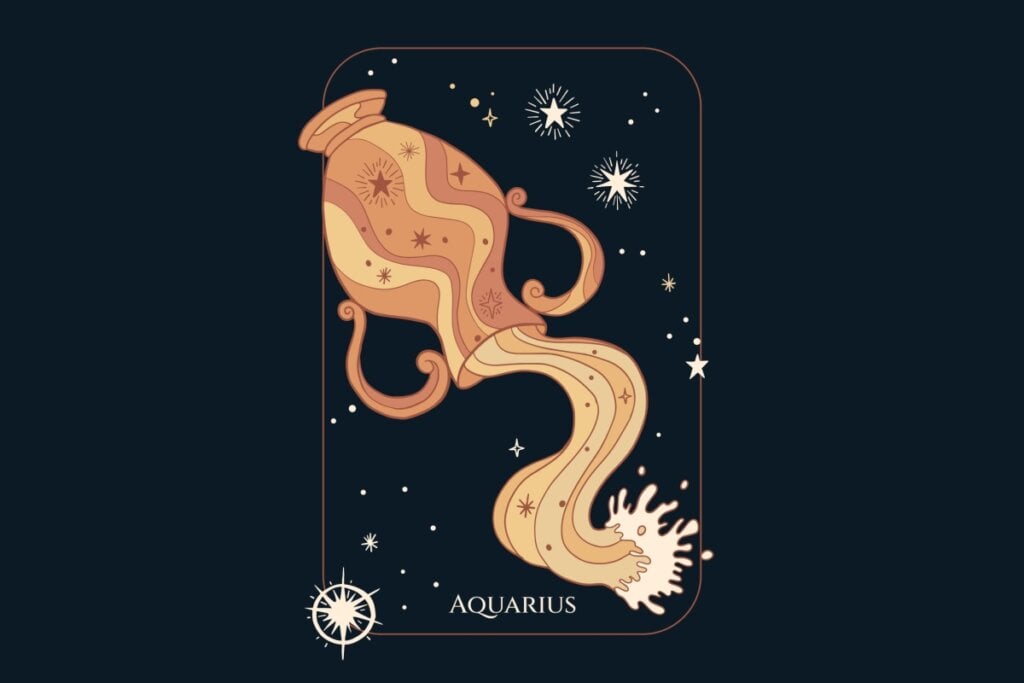 Horóscopo do dia: previsão para os 12 signos em 28/05/2025 65 Ilustração do signo de Aquário em um fundo azul