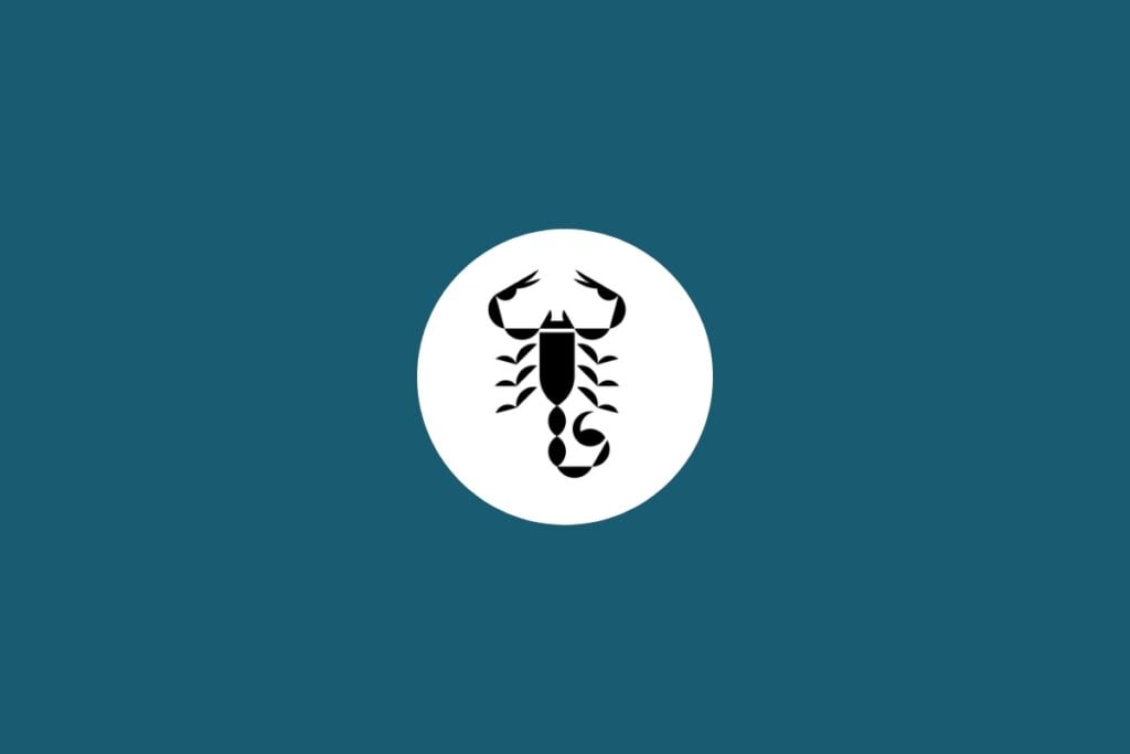Horóscopo do dia: previsão para os 12 signos em 05/05/2025 62 Ilustração de um escorpião preto em um círculo branco em um fundo azul