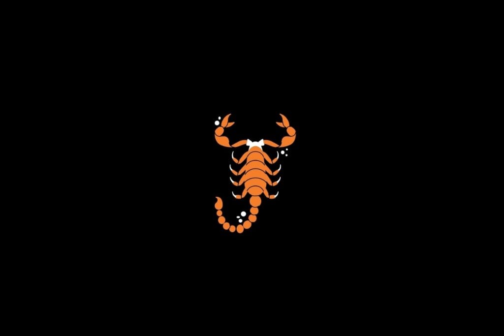 Horóscopo do dia: previsão para os 12 signos em 24/05/2025 62 Ilustração do signo de escorpião na cor laranja em um fundo preto