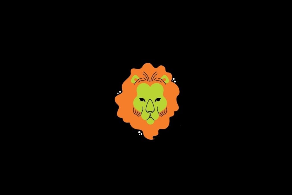 Horóscopo do dia: previsão para os 12 signos em 24/05/2025 59 Ilustração do signo de leão nas cores laranja e verde em um fundo preto