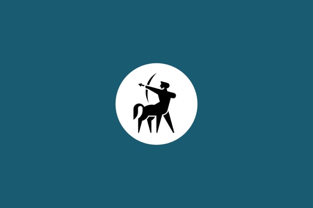 Horóscopo do dia: previsão para os 12 signos em 05/05/2025 63 Ilustração de um centauro preto em um círculo branco em um fundo azul
