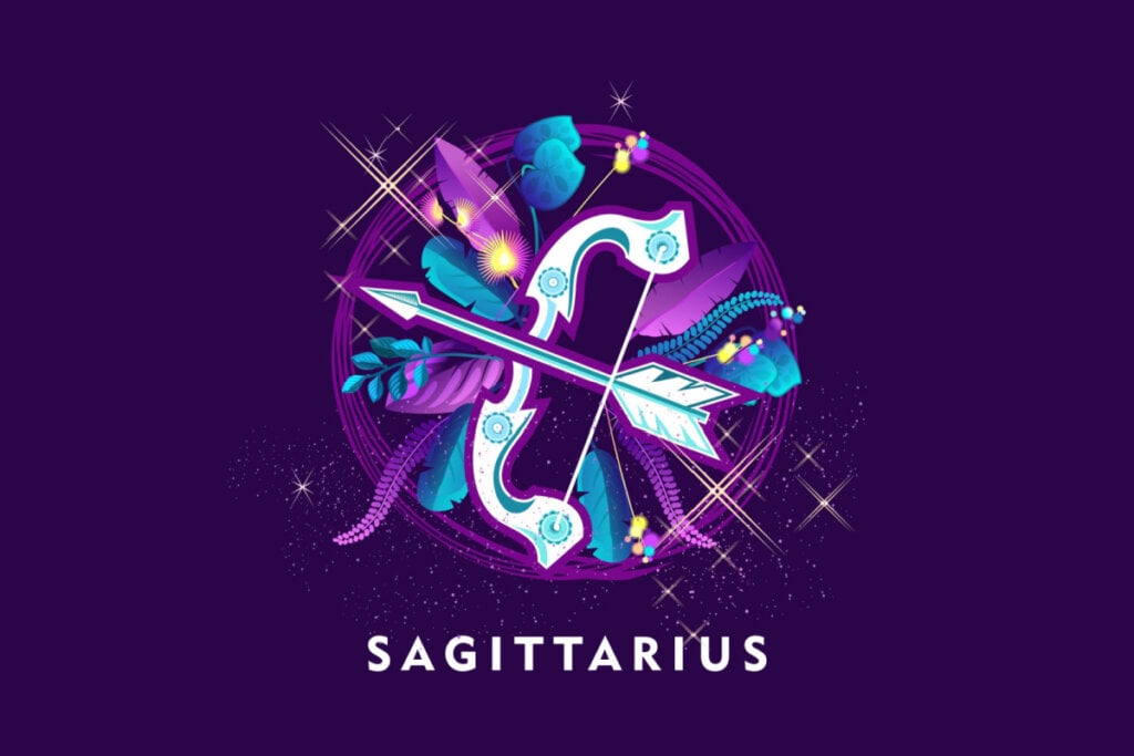 Horóscopo do dia: previsão para os 12 signos em 30/05/2025 63 Símbolo do signo de Sagitário em um fundo roxo