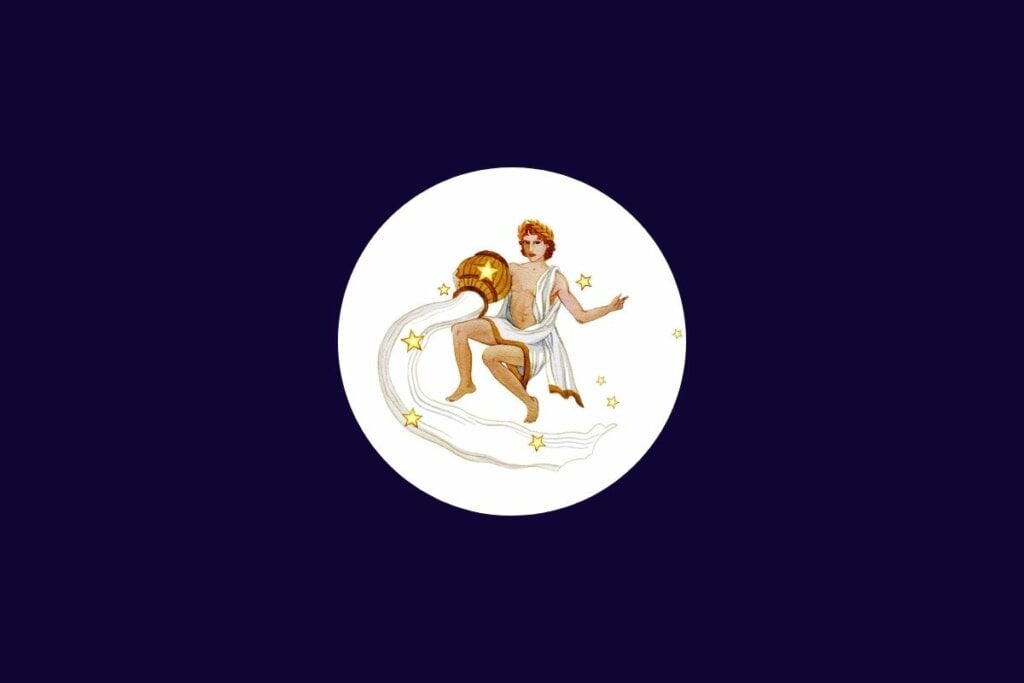 Horóscopo do dia: previsão para os 12 signos em 14/05/2025 65 Ilustração do signo de aquário em um círculo branco sobre um fundo azul-escuro