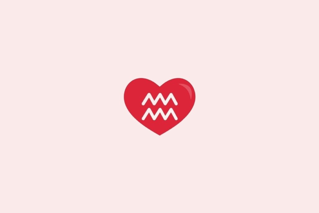 Veja o presente perfeito para cada signo no Dia dos Namorados 65 Ilustração do signo de aquário em um coração vermelho sobre um fundo rosa-claro