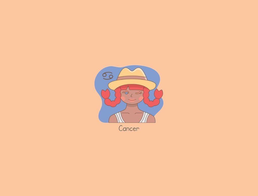 Confira as características da mãe de cada signo 64 Ilustração de uma mulher ao lado do símbolo do signo de câncer