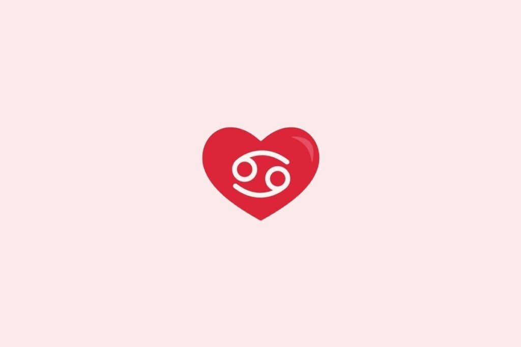Veja o presente perfeito para cada signo no Dia dos Namorados 58 Ilustração do signo de câncer em um coração vermelho sobre um fundo rosa-claro