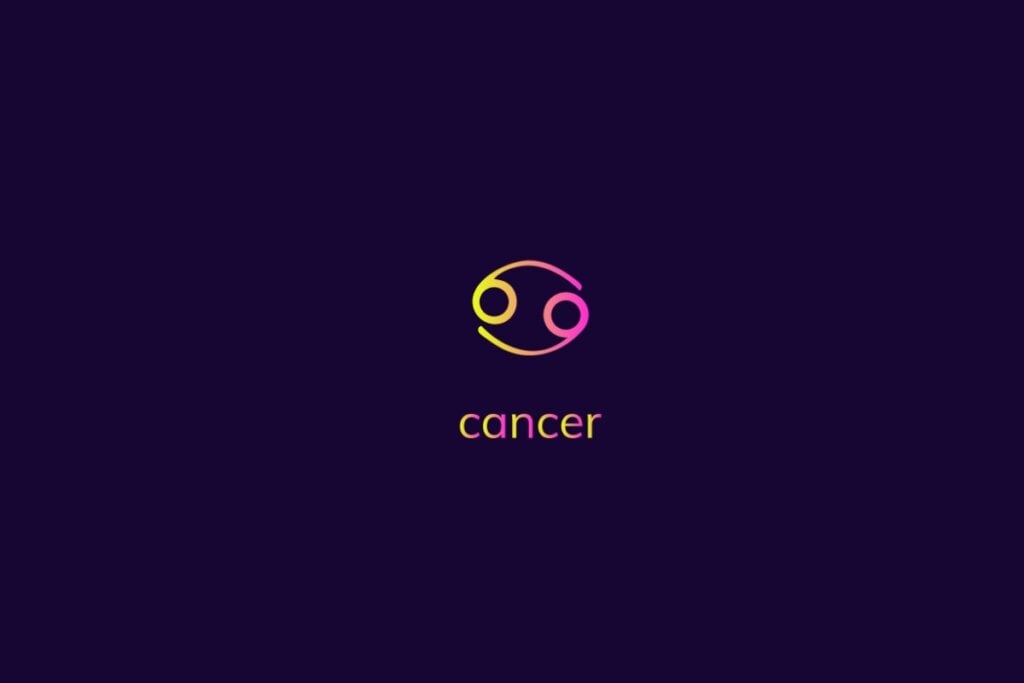Horóscopo do dia: previsão para os 12 signos em 02/05/2025 58 Ilustração do signo de câncer na cor rosa e amarelo em um fundo azul-escuro