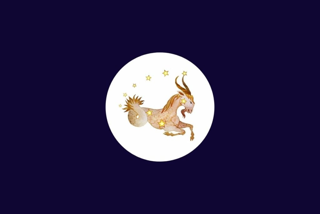 Horóscopo do dia: previsão para os 12 signos em 14/05/2025 64 Ilustração do signo de capricórnio em um círculo branco sobre um fundo azul-escuro
