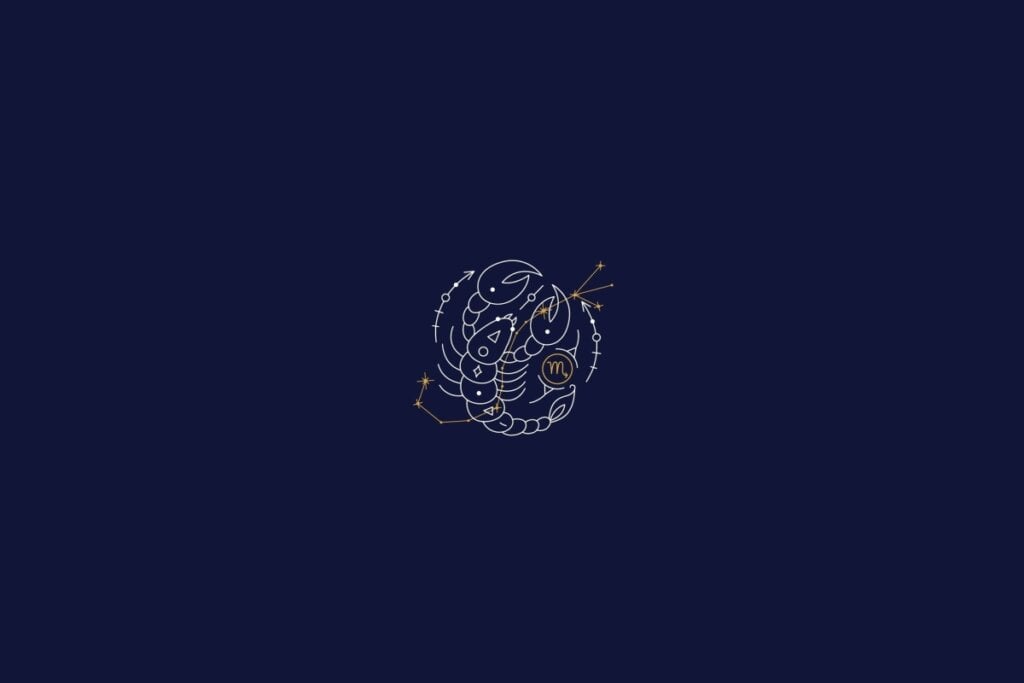 Horóscopo do dia: previsão para os 12 signos em 10/05/2025 62 Ilustração do signo de escorpião em um fundo azul-escuro