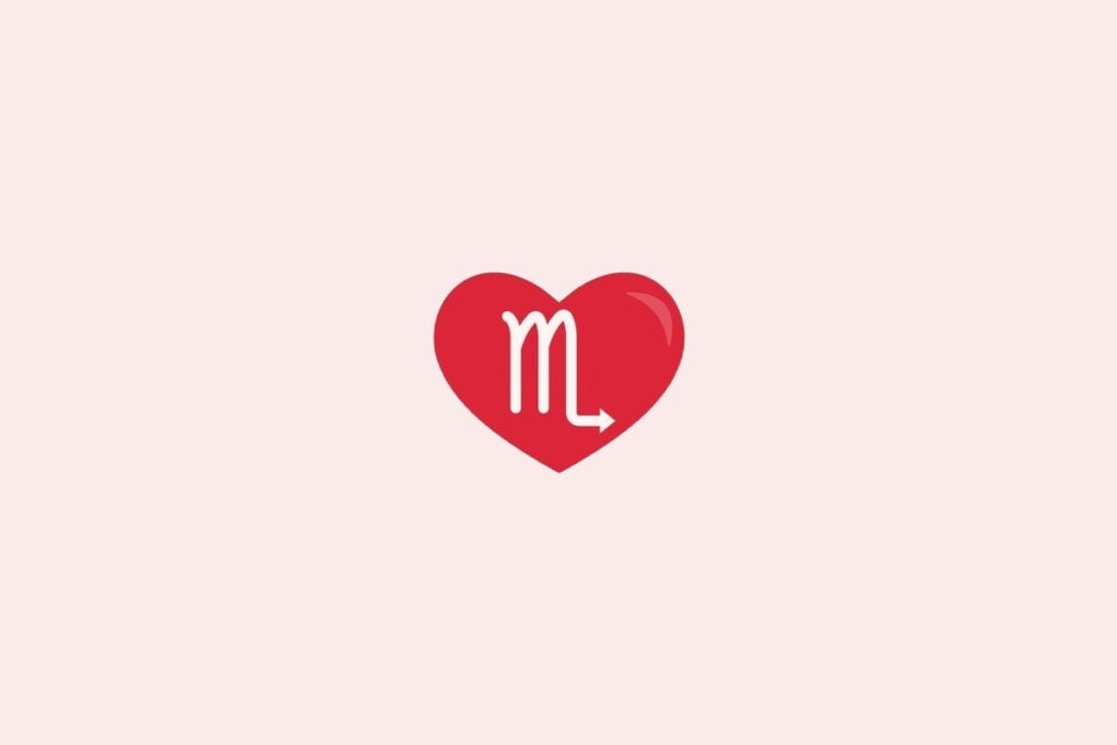 Veja o presente perfeito para cada signo no Dia dos Namorados 62 Ilustração do signo de escorpião em um coração vermelho sobre um fundo rosa-claro