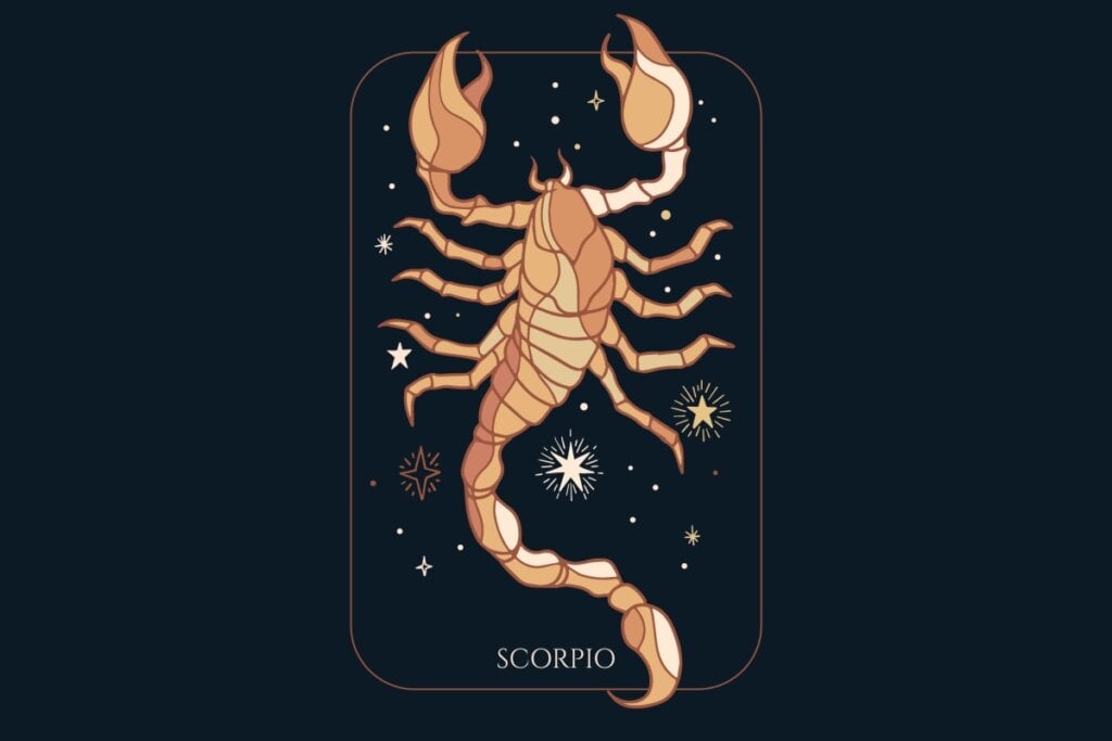 Horóscopo do dia: previsão para os 12 signos em 28/05/2025 62 Ilustração do signo de Escorpião em um fundo azul
