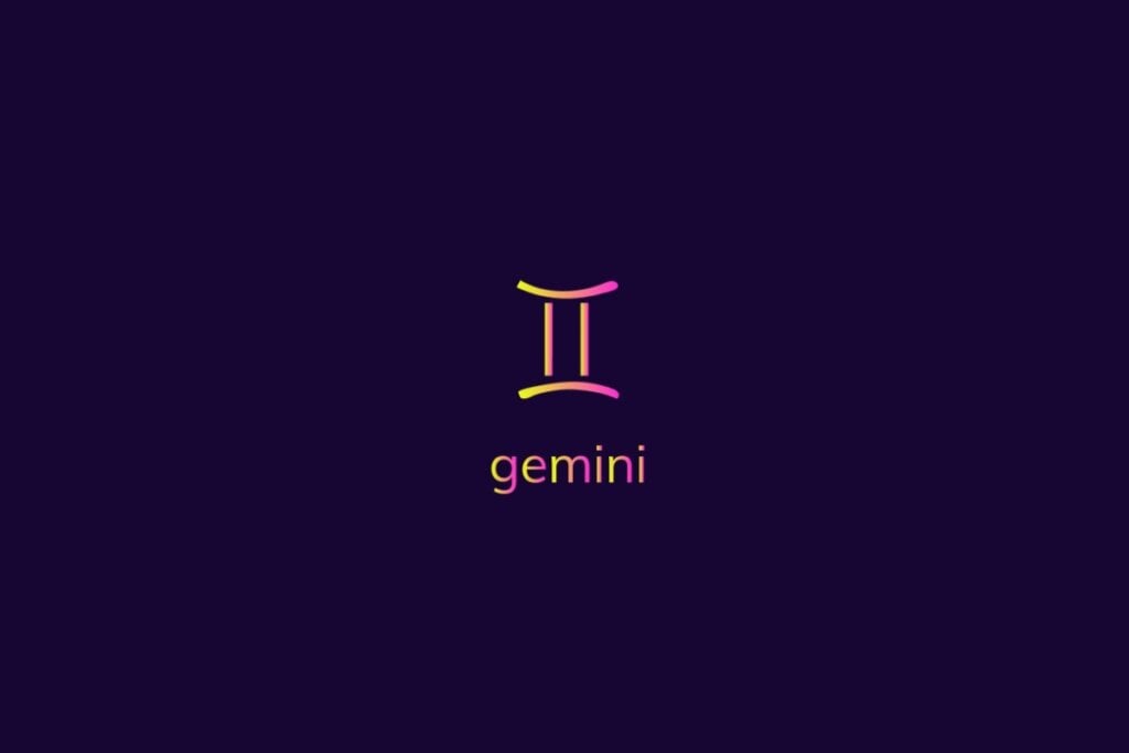 Horóscopo do dia: previsão para os 12 signos em 02/05/2025 57 Ilustração do signo de gêmeos na cor rosa e amarelo em um fundo azul-escuro