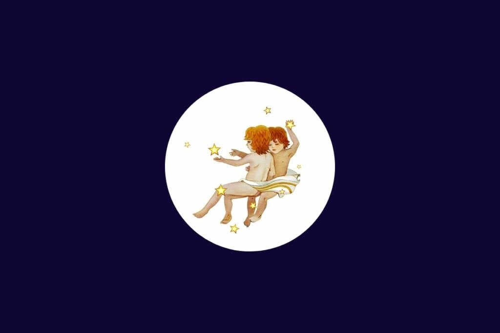 Horóscopo do dia: previsão para os 12 signos em 14/05/2025 57 Ilustração do signo de gêmeos em um círculo branco sobre um fundo azul-escuro