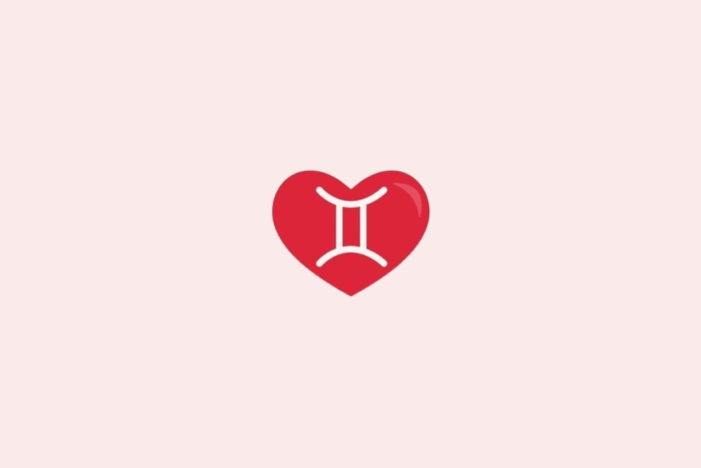 Veja o presente perfeito para cada signo no Dia dos Namorados 57 Ilustração do signo de gêmeos em um coração vermelho sobre um fundo rosa-claro