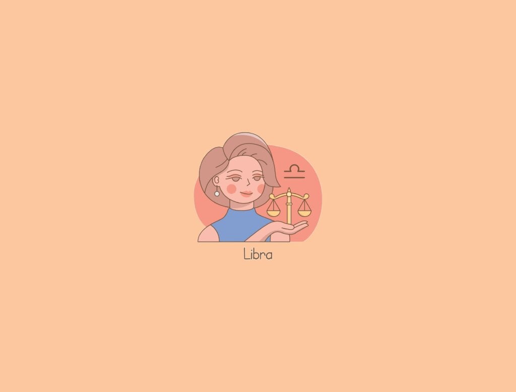 Confira as características da mãe de cada signo 67 Ilustração de uma mulher ao lado do símbolo do signo de libra