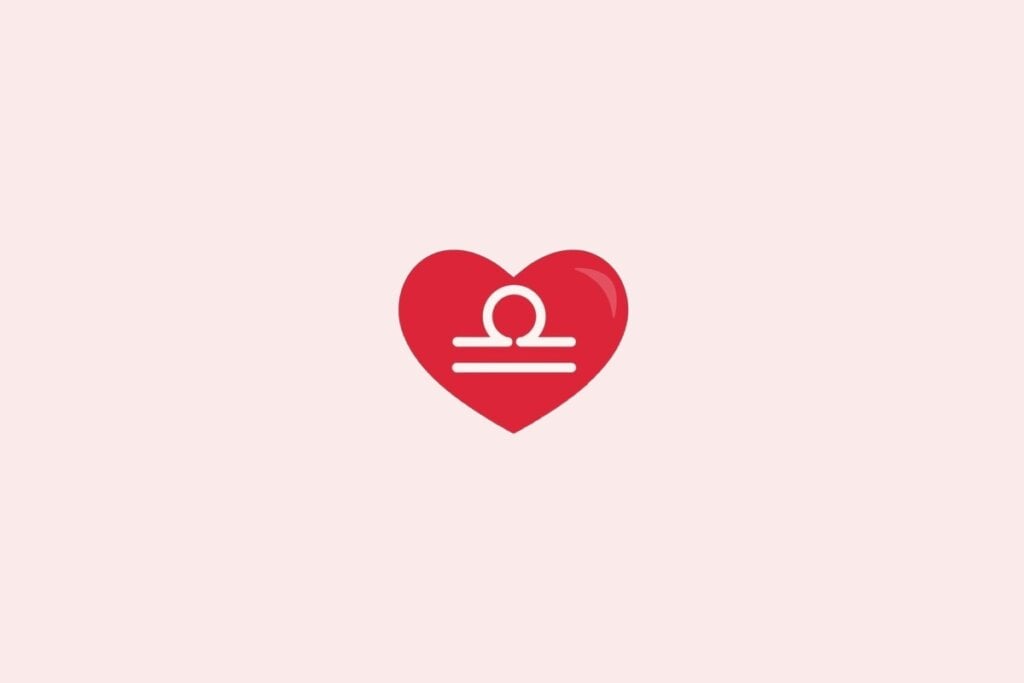 Veja o presente perfeito para cada signo no Dia dos Namorados 61 Ilustração do signo de libra em um coração vermelho sobre um fundo rosa-claro