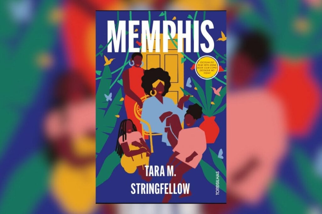10 livros para construir uma cultura antirracista 48 Capa de livro com título e nome do autor, com a ilustração de duas mulheres negras e duas crianças negras em fundo azul com flores
