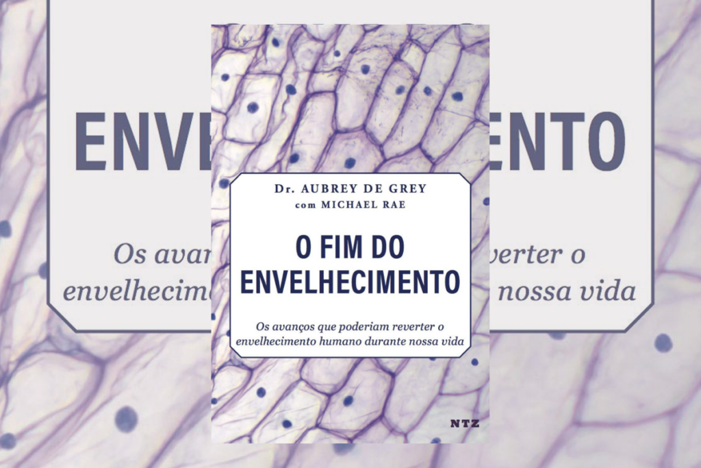 6 livros sobre longevidade para viver mais e melhor 27 Capa de livro com título e nome do autor com uma ilustração com partes roxas e pontos azuis