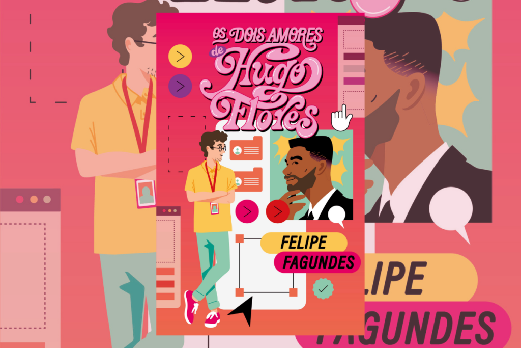 4 livros com temática LGBTQIAPN+ para ler no Mês do Orgulho 16 Capa de livro com título e nome do autor com a imagem de um jovem com o cabelo curto, usando óculos, um crachá, uma camiseta amarela e uma calça verde, ao lado de quadros e um deles com a imagem de um homem negro de cabelo curto, de barba usando uma roupa formal preta
