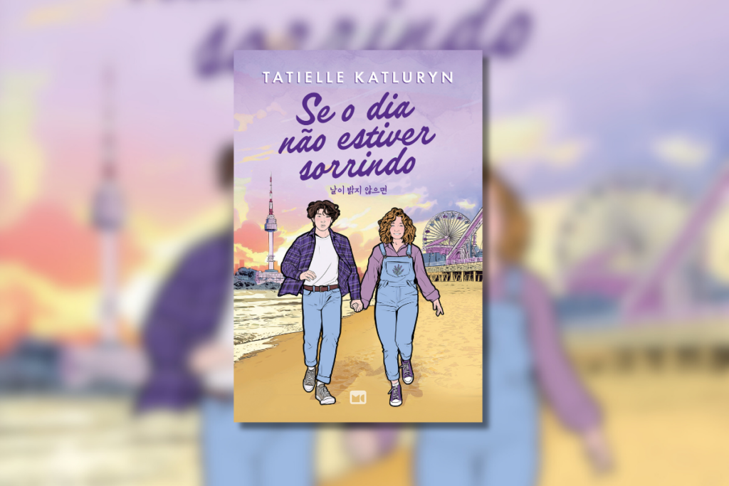 10 livros para presentear no Dia dos Namorados 48 Capa de livro com título do livro escrito em roxo e nome do autor em branco e com a ilustração de um casal andando na praia