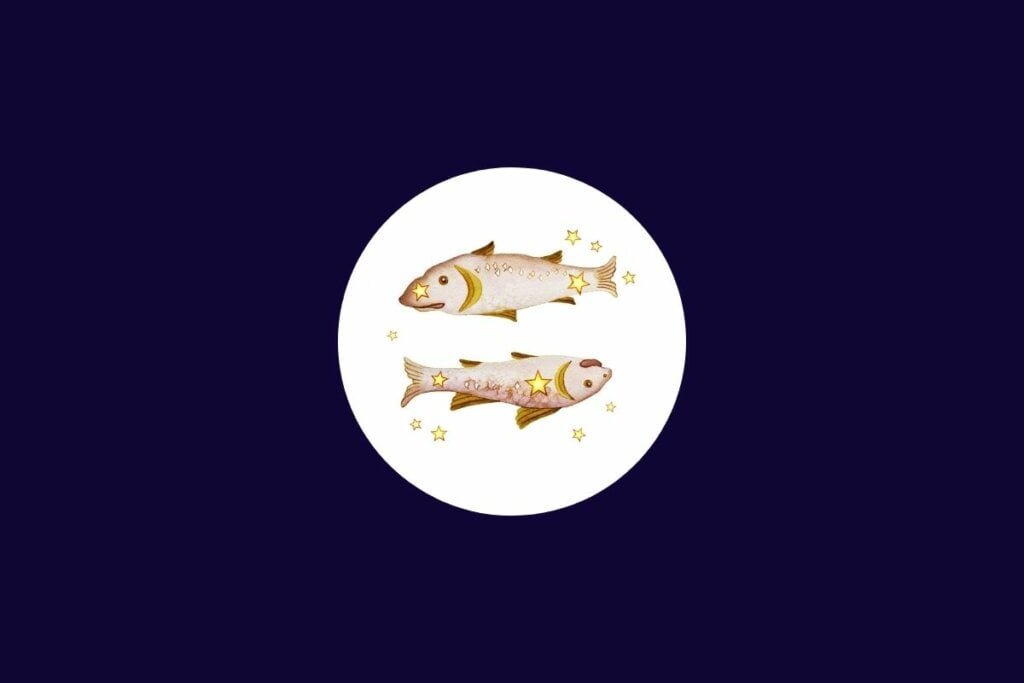 Horóscopo do dia: previsão para os 12 signos em 14/05/2025 66 Ilustração do signo de peixes em um círculo branco sobre um fundo azul-escuro