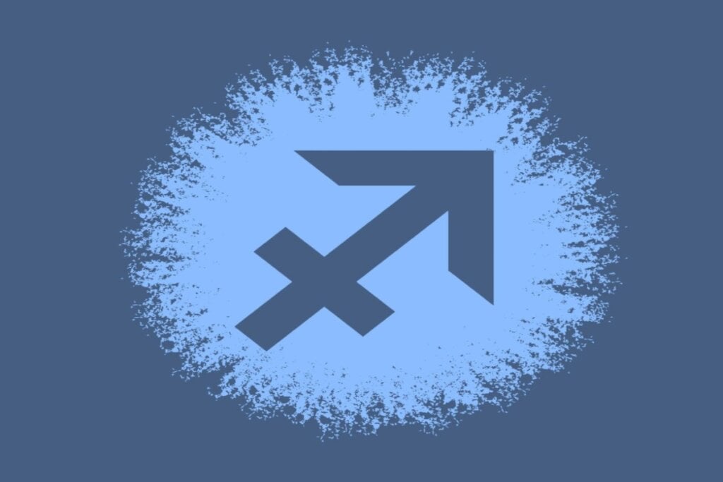 Horóscopo do dia: previsão para os 12 signos em 16/05/2025 63 Ilustração do símbolo do signo de sagitário em círculo azul-claro sobre fundo azul-escuro