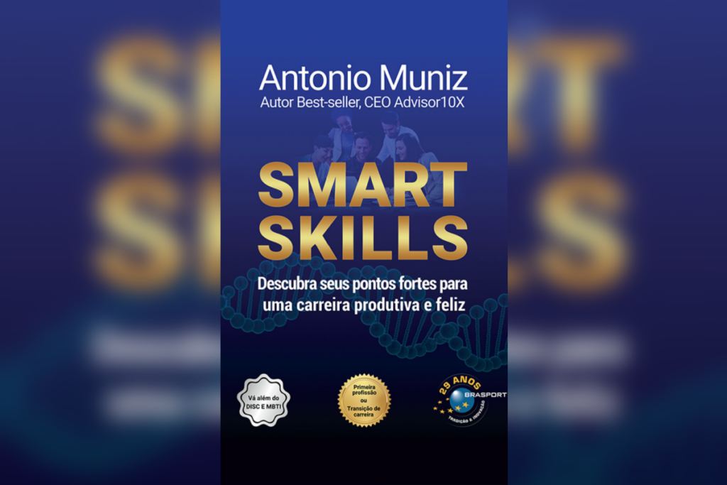 10 livros essenciais para alavancar os negócios e a carreira 52 Capa azul escura do livro “Smart Skills”, com DNA ilustrado e título dourado em destaque