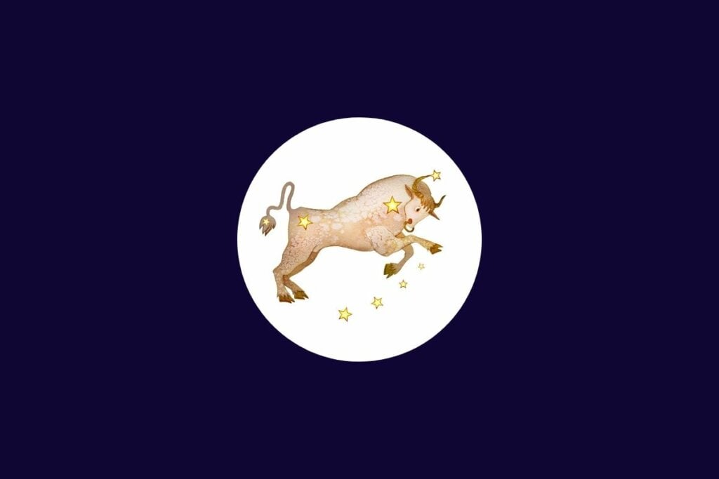 Horóscopo do dia: previsão para os 12 signos em 14/05/2025 56 Ilustração do signo de touro em um círculo branco sobre um fundo azul-escuro