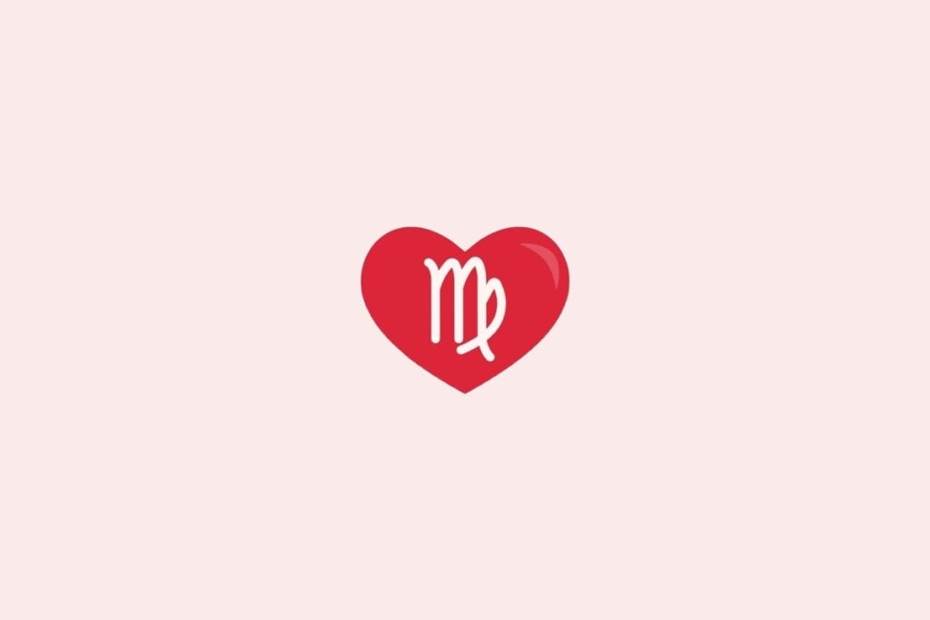 Veja o presente perfeito para cada signo no Dia dos Namorados 60 Ilustração do signo de virgem em um coração vermelho sobre um fundo rosa-claro