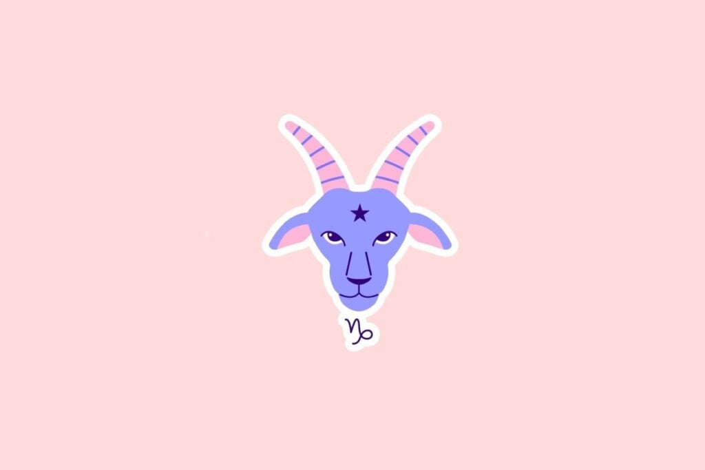 Horóscopo do dia: previsão para os 12 signos em 10/06/2025 64 Ilustração de uma cabra lilás com chifres rosa e o símbolo de Capricórnio na testa, sobre fundo rosa-claro