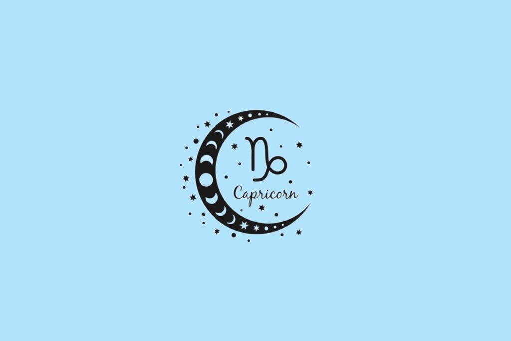 Horóscopo do dia: previsão para os 12 signos em 12/06/2025 64 Símbolo de Capricórnio com uma junção de “N” e cauda curvada, dentro de uma lua decorada com fases lunares, sobre fundo azul