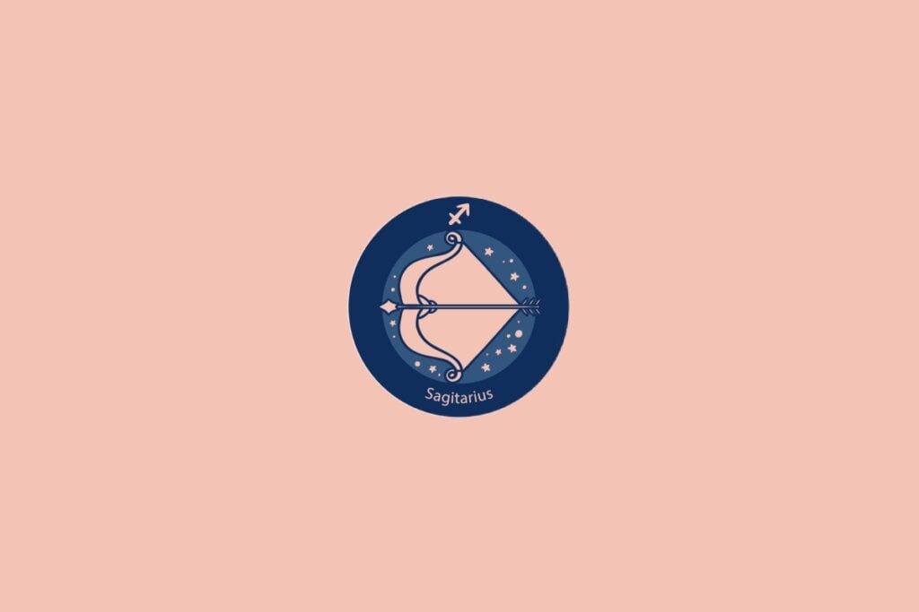 Horóscopo do dia: previsão para os 12 signos em 11/06/2025 63 Ilustração do signo de Sagitário com um arco e flecha apontados para cima em fundo azul com estrelas e rosa