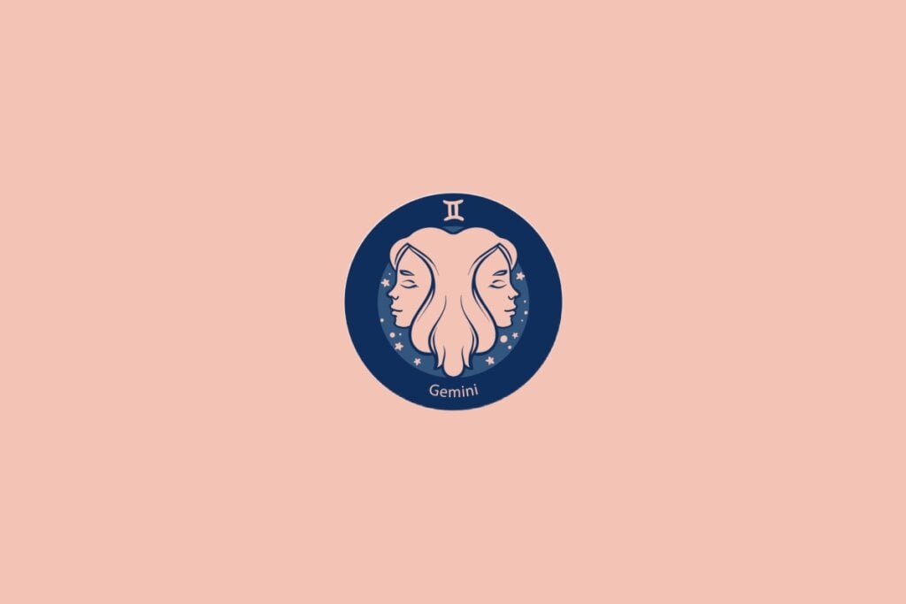 Horóscopo do dia: previsão para os 12 signos em 11/06/2025 57 Ilustração do signo de Gêmeos com dois rostos opostos em perfil em fundo azul com estrelas e fundo rosa