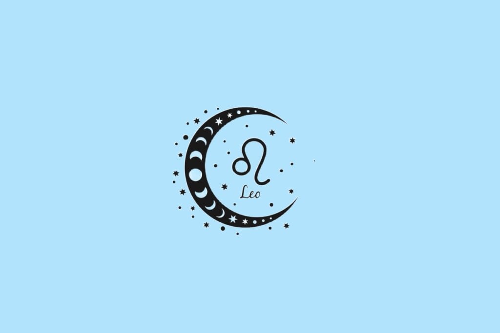 Horóscopo do dia: previsão para os 12 signos em 12/06/2025 59 Ícone de Leão com uma curva que lembra a juba de um leão, posicionado dentro de uma lua decorada com fases lunares, sobre fundo azul