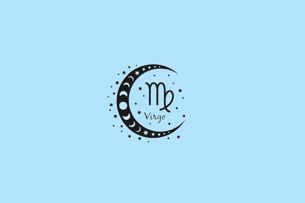 Horóscopo do dia: previsão para os 12 signos em 12/06/2025 60 Símbolo de Virgem representado por um “M” com uma curva voltada para dentro, envolvido por uma lua ilustrada com fases lunares, sobre fundo azul