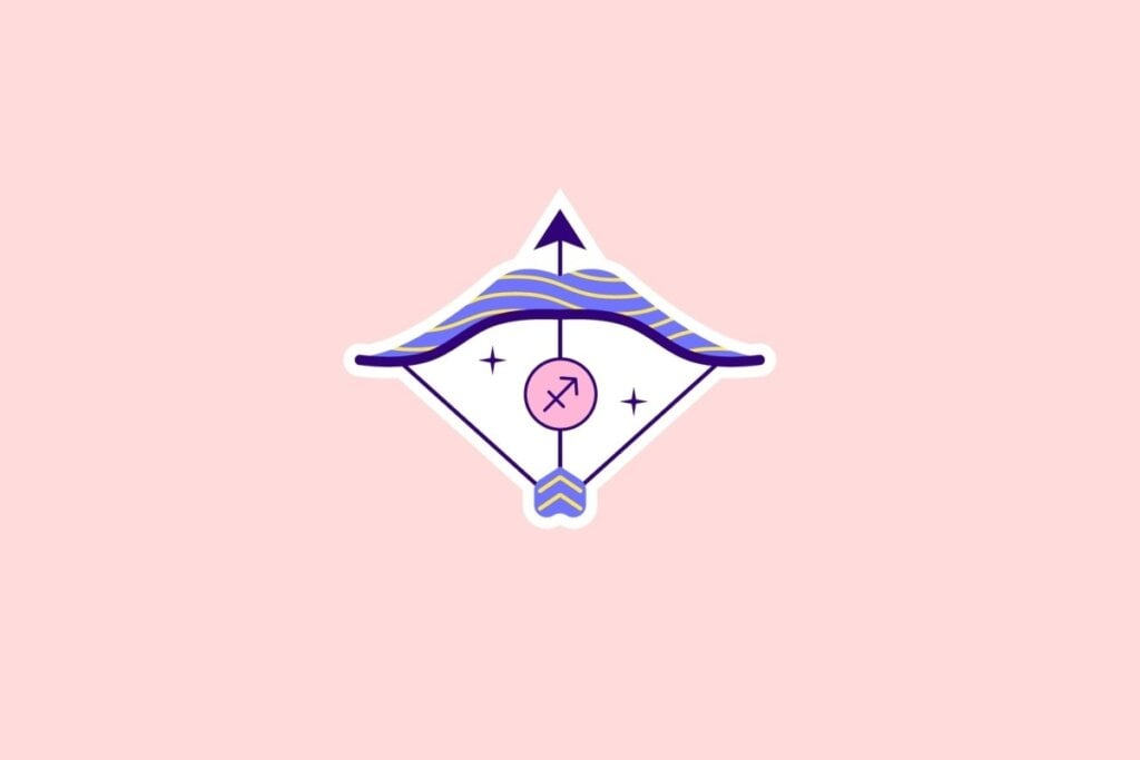 Horóscopo do dia: previsão para os 12 signos em 10/06/2025 63 Ilustração do símbolo de Sagitário representado por um arco e flecha em tons de lilás, rosa e azul, sobre fundo rosa-claro