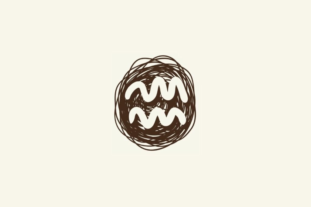 Horóscopo do dia: previsão para os 12 signos em 05/06/2025 65 Ilustração do símbolo do signo de aquário sobre um rabisco marrom, com fundo bege-claro