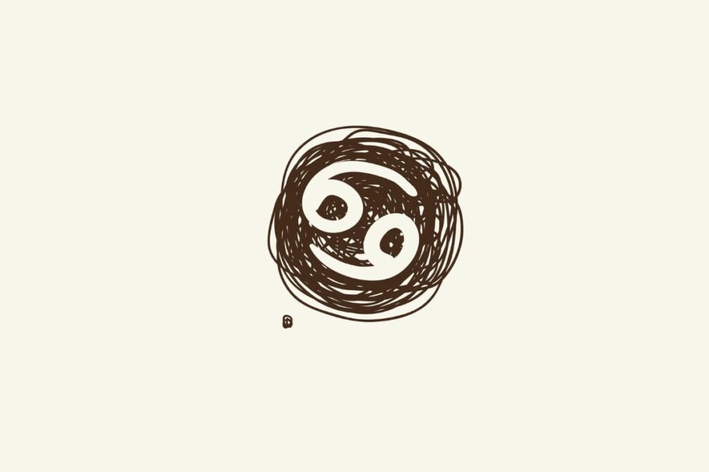 Horóscopo do dia: previsão para os 12 signos em 05/06/2025 58 Ilustração do símbolo do signo de câncer sobre um rabisco marrom, com fundo bege-claro.