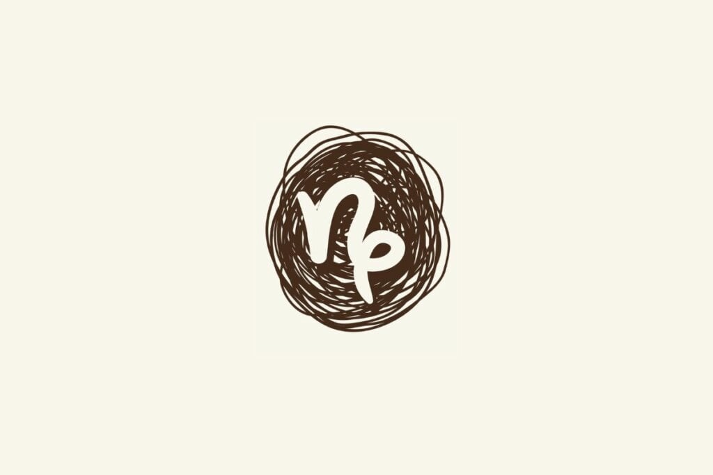 Horóscopo do dia: previsão para os 12 signos em 05/06/2025 64 Ilustração do símbolo do signo de capricórnio sobre um rabisco marrom, com fundo bege-claro.