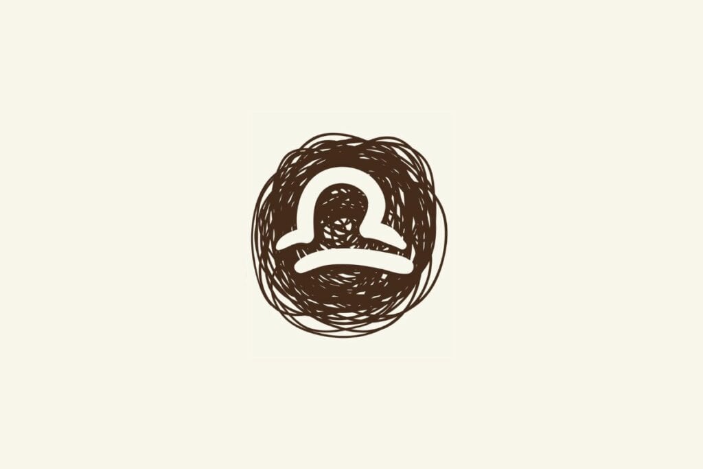 Horóscopo do dia: previsão para os 12 signos em 05/06/2025 61 Ilustração do símbolo do signo de libra sobre um rabisco marrom, com fundo bege-claro.